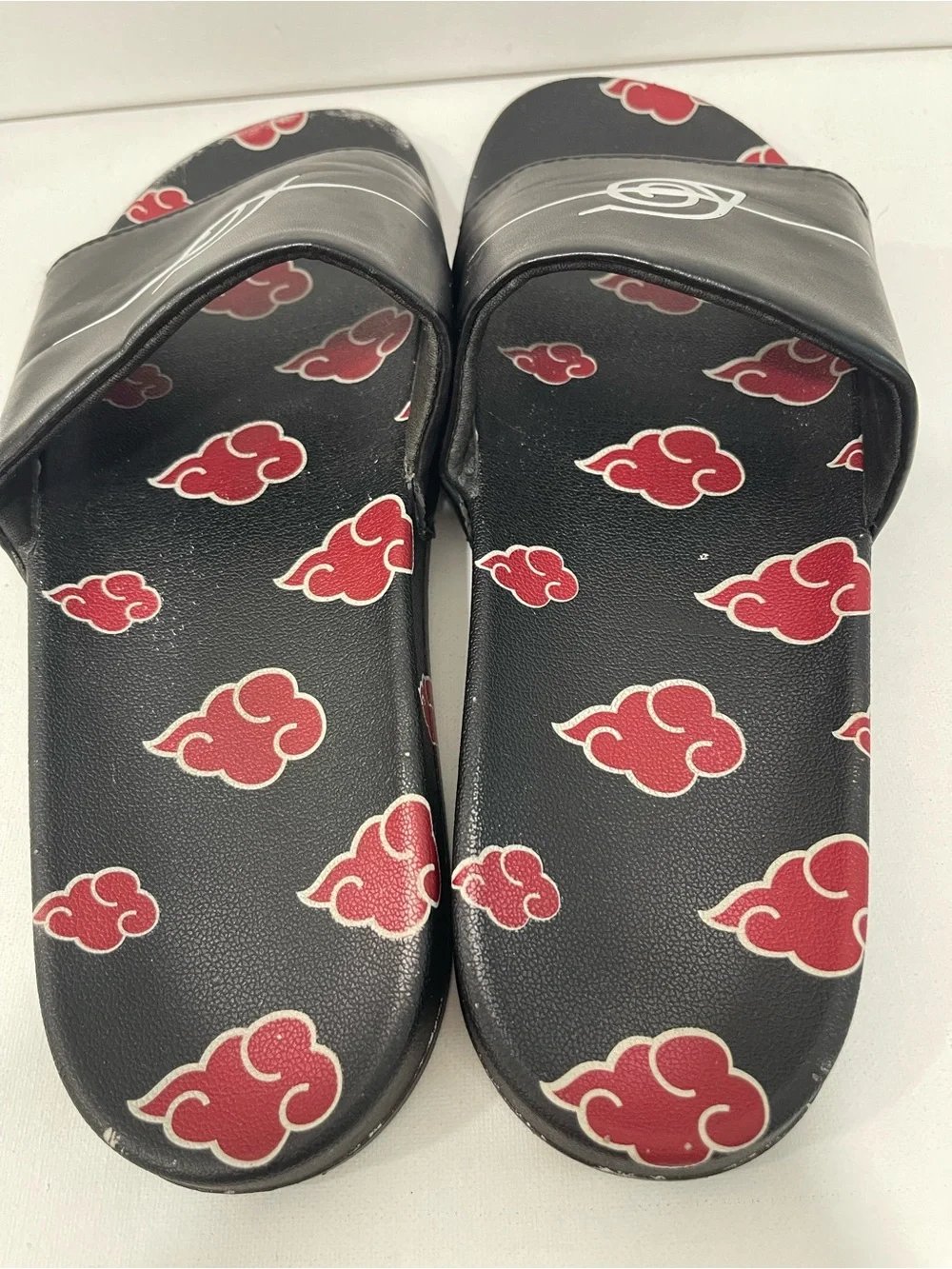 Black Slide Sandals with Red Cloud Print